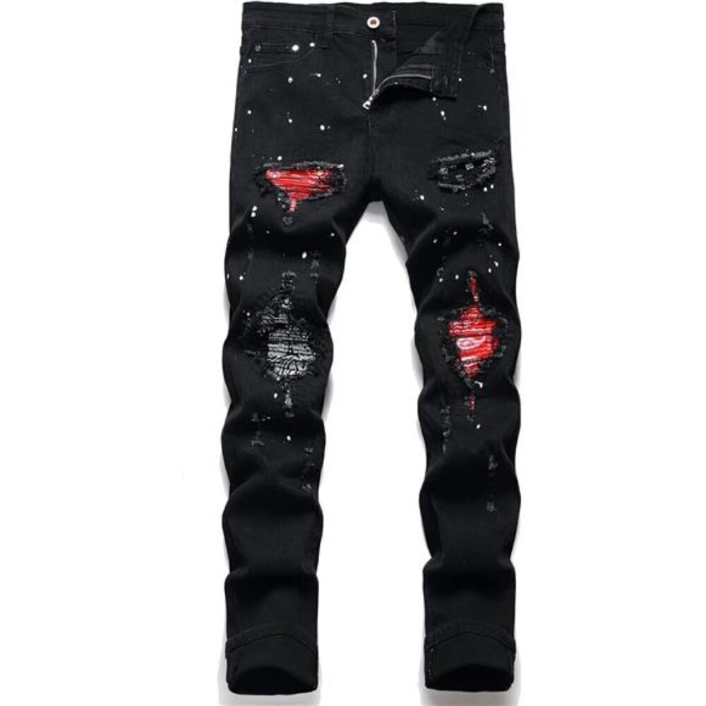Black Ripped Jeans Men Slim Fit Distressed Holes Stretch